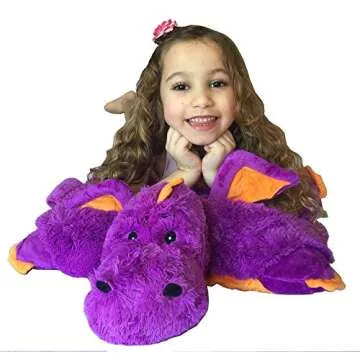 Zoopurr Pets 19" Large Purple Dragon Plush Toy & Pillow | 2-in-1 Expandable Cushion for Travel Comfort | Soft Stuffed Animal for Toddlers, Kids & Boys | Premium Plush Gift for Cozy Cuddles & Play