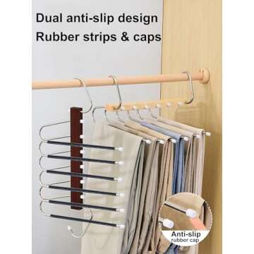 Upgraded Stainless Steel Thickened Magic Pants Hangers - 6 Tier Space Saving Multifunctional Non-Sli...