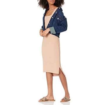 The Drop Women's Amelia Square Neck Strappy Bodycon Midi Tank Dress Dress, Praline, XXL