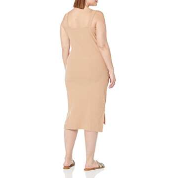 The Drop Women's Amelia Square Neck Strappy Bodycon Midi Tank Dress Dress, Praline, XXL