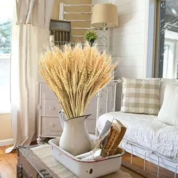 Uieke 17.7 Inches Dried Wheat Stalks, 200 Stems Dried Flowers 100% Natural Wheat for Home Kitchen Wedding Party Table Centerpiece Harvest Wreath Boho Farmhouse DIY Decoration