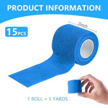 KISEER 15 Pack 2 Inch x 5 Yards Blue Self Adhesive Bandage for Sports