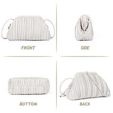 GLITZALL Clutch Purse and Dumpling Bag for Women,Designer Cloud Handbag and Ruched Bag with Detachable Shoulder Strap,Soft PU Leather (White)