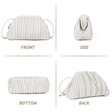 GLITZALL Clutch Purse and Dumpling Bag for Women,Designer Cloud Handbag and Ruched Bag with Detachable Shoulder Strap,Soft PU Leather (White)