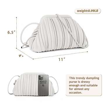 GLITZALL Clutch Purse and Dumpling Bag for Women,Designer Cloud Handbag and Ruched Bag with Detachable Shoulder Strap,Soft PU Leather (White)