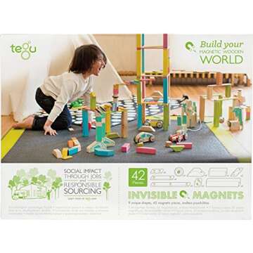 42 Piece Tegu Magnetic Wooden Block Set, Blues, 1-99 years old