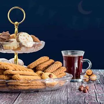 Happy Will 3 Tier Round Metal Cake Stand Holder Heavy Duty Fruit Plate Handle Fittings Hardware Rod (Golden Circle)