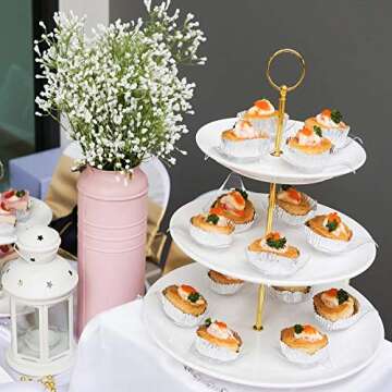Happy Will 3 Tier Round Metal Cake Stand Holder Heavy Duty Fruit Plate Handle Fittings Hardware Rod (Golden Circle)