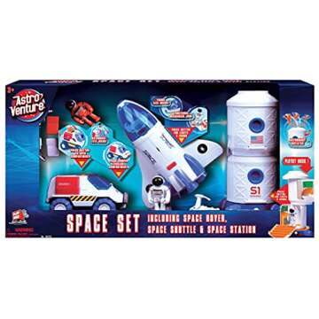 ASTRO VENTURE Space Playset - Toy Space Shuttle, Space Station & Space Rover with Lights and Sound &...