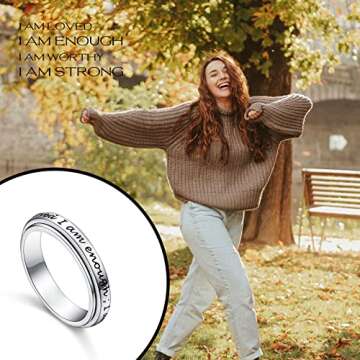 JZMSJF Men Women Spinner Ring 925 Sterling Silver Fidget Rings for Anxiety Stress Relieving ADHD Autism Rings I Am Enough Inspirational Band Ring Size 7