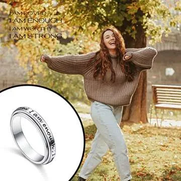 JZMSJF Men Women Spinner Ring 925 Sterling Silver Fidget Rings for Anxiety Stress Relieving ADHD Autism Rings I Am Enough Inspirational Band Ring Size 7