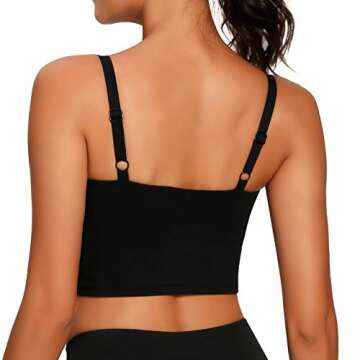 Lemedy Sports Bra Adjustable Strap Crop Padded Tank Top Workout Yoga Gym Running (M, Black)