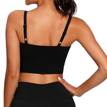 Lemedy Sports Bra Adjustable Strap Crop Padded Tank Top Workout Yoga Gym Running (M, Black)