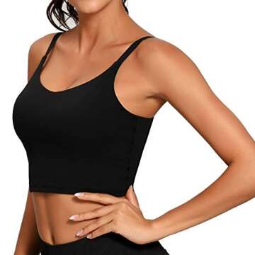 Lemedy Sports Bra Adjustable Strap Crop Padded Tank Top Workout Yoga Gym Running (M, Black)