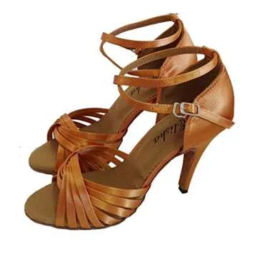 4 Inches High Heel Women's Latin Shoe Salsa Open Toe Indoor Ballroom Soft Sole Socials Party Dancing Shoes Size 5-12 (Tan, Numeric_12)