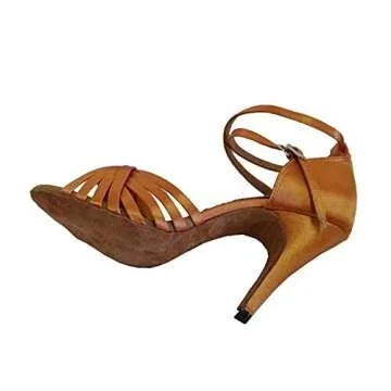 4 Inches High Heel Women's Latin Shoe Salsa Open Toe Indoor Ballroom Soft Sole Socials Party Dancing Shoes Size 5-12 (Tan, Numeric_12)
