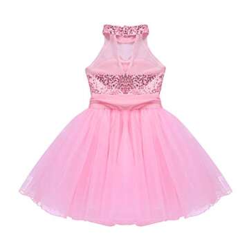 iiniim Girls Sequined Camisole Ballet Leotard Dance Tutu Dress Shiny Sparkle Fairy Party Fancy Costume Mock Neck Pink 5-6