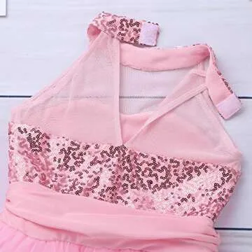 iiniim Girls Sequined Camisole Ballet Leotard Dance Tutu Dress Shiny Sparkle Fairy Party Fancy Costume Mock Neck Pink 5-6