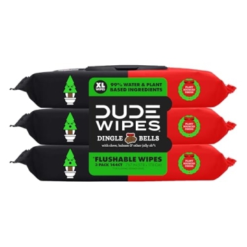 DUDE Wipes - Flushable Wipes for Adults - 3 Pack, 144 Wipes - Dingle Bells Extra Large Wet Wipes wit...