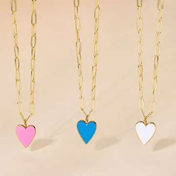 AULSIEY Blue Heart Necklace Dainty Paperclip Chain Jewelry