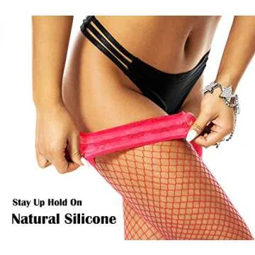 JarseHera Fishnets Thigh High stockings Silicone Lace Top Tights Stay Up Sheer Nylon Hosiery (1 Pair Red, S/M)