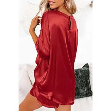 Ekouaer Satin Pajamas for Women Short Sleeve Silk Pajama Sets Soft Sleepwear Top with Causal Pj Shorts Red XXL