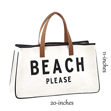Durable Cotton Canvas Beach Please Tote Bag with Leather Handles