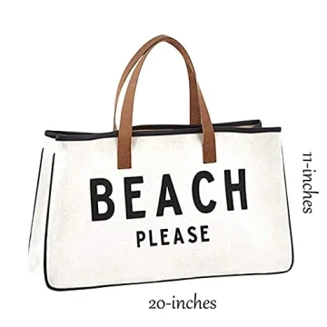 Durable Cotton Canvas Beach Please Tote Bag with Leather Handles