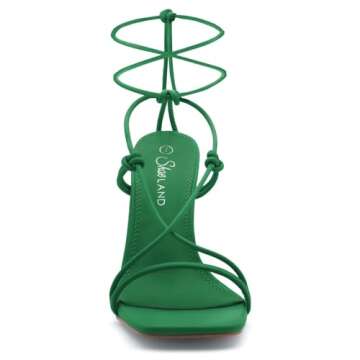 Shoe Land SL-Melody Women's Lace Up Heels Dressy Strappy Heels Square Open Toe Tie Up Stiletto High Heeled Sandals Black White Gold Fuchsia Red Heels for Prom Party, Green, Size 8.0