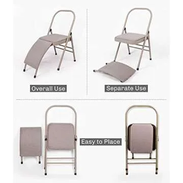 CIGOCIVI Yoga Auxiliary Chair with Detachable Lumbar Back Support Relieve Back Pain Chair Foldable Balance Handstand Training Tool (Grey)