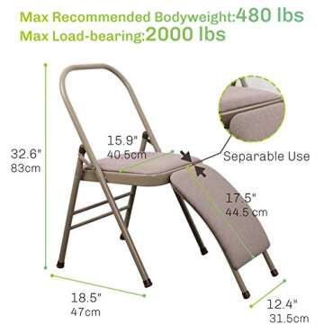 CIGOCIVI Yoga Auxiliary Chair with Detachable Lumbar Back Support Relieve Back Pain Chair Foldable Balance Handstand Training Tool (Grey)