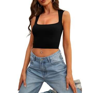 SAMPEEL Going Out Tops for Women Sexy Casual Summer Tank Tops Fashion 2024 Black M