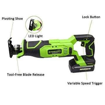 HAWKFORCE 20V Cordless Reciprocating Saw Kit with Blades