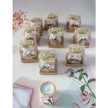 Ju's Favors Pack of 10 Wood Tealight Candle Holder,Baptism Gifts for Girl, Communion Favors for Gues...