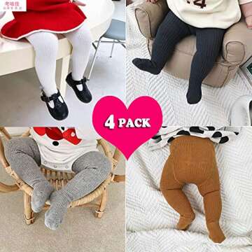 CECORC Baby Girls Tights Toddler Cable Knit Leggings Infants Stockings Cotton Pantyhose，6-12 Months,4Pack,Black/White/grey/Ginger…