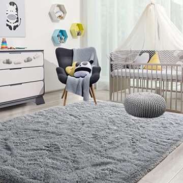 Beraliy Thick Plush Rug for Bedroom Living Room,5x8 Grey Rug,Washable Fluffy Rug for Bedroom,Kids Re...