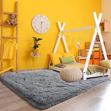 Beraliy Thick Plush Rug for Bedroom Living Room,5x8 Grey Rug,Washable Fluffy Rug for Bedroom,Kids Reading Nook,Boys Teen Dorm,Home Decor,Baby Nursery,Playroom,Wood Floor,Gray Area Rug