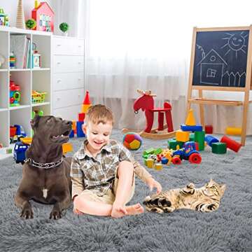 Beraliy Thick Plush Rug for Bedroom Living Room,5x8 Grey Rug,Washable Fluffy Rug for Bedroom,Kids Reading Nook,Boys Teen Dorm,Home Decor,Baby Nursery,Playroom,Wood Floor,Gray Area Rug