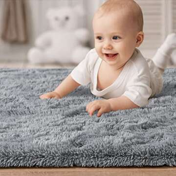Beraliy Thick Plush Rug for Bedroom Living Room,5x8 Grey Rug,Washable Fluffy Rug for Bedroom,Kids Reading Nook,Boys Teen Dorm,Home Decor,Baby Nursery,Playroom,Wood Floor,Gray Area Rug