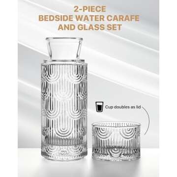 DmmyAlzx Bedside Water Carafe and Glass Set, Mouthwash Dispenser for Bathroom, 21.6 Oz Glass Water B...
