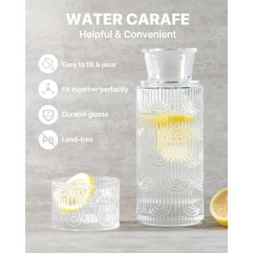DmmyAlzx Bedside Water Carafe and Glass Set, Mouthwash Dispenser for Bathroom, 21.6 Oz Glass Water Bottles with 6 Oz Drinking Glass Cup as Lid, Water Pitcher for Nightstand, Kitchen (Clear)