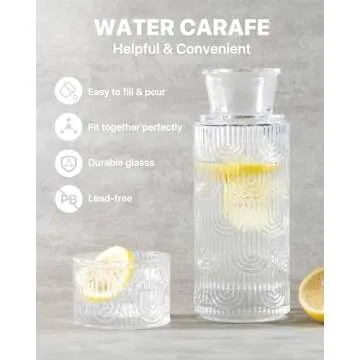 DmmyAlzx Bedside Water Carafe and Glass Set, Mouthwash Dispenser for Bathroom, 21.6 Oz Glass Water Bottles with 6 Oz Drinking Glass Cup as Lid, Water Pitcher for Nightstand, Kitchen (Clear)