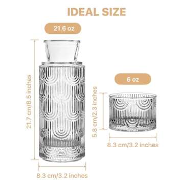 DmmyAlzx Bedside Water Carafe and Glass Set, Mouthwash Dispenser for Bathroom, 21.6 Oz Glass Water Bottles with 6 Oz Drinking Glass Cup as Lid, Water Pitcher for Nightstand, Kitchen (Clear)