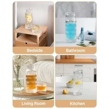 DmmyAlzx Bedside Water Carafe and Glass Set, Mouthwash Dispenser for Bathroom, 21.6 Oz Glass Water Bottles with 6 Oz Drinking Glass Cup as Lid, Water Pitcher for Nightstand, Kitchen (Clear)