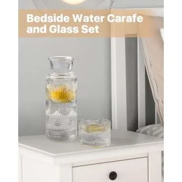 DmmyAlzx Bedside Water Carafe and Glass Set, Mouthwash Dispenser for Bathroom, 21.6 Oz Glass Water Bottles with 6 Oz Drinking Glass Cup as Lid, Water Pitcher for Nightstand, Kitchen (Clear)
