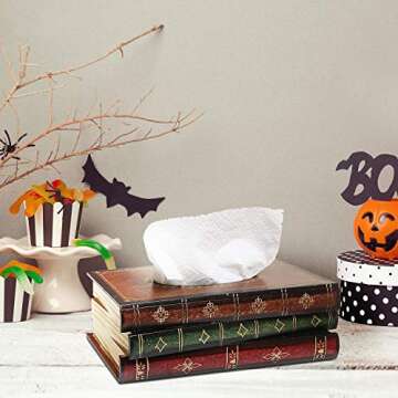 MyGift Rectangular Tissue Box Holder, Vintage Stacked Books Design Wood Cover with Easy Refill Hinged Top for Bathroom Facial Tissues, Home Office Decor