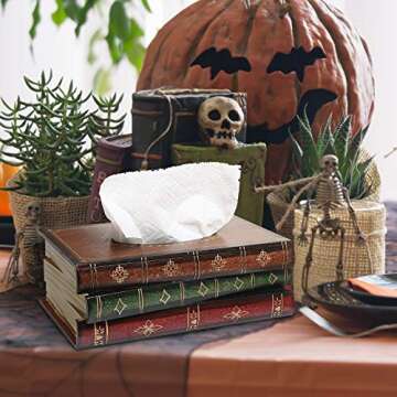 MyGift Rectangular Tissue Box Holder, Vintage Stacked Books Design Wood Cover with Easy Refill Hinged Top for Bathroom Facial Tissues, Home Office Decor