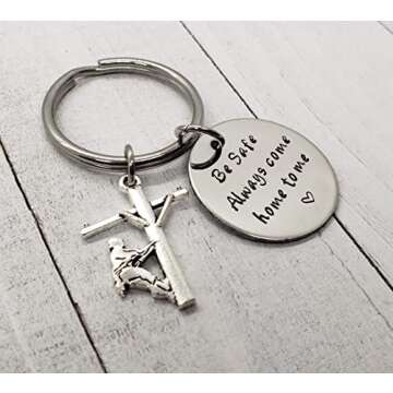 Handmade Lineman Be Safe Keychain with Lineman Charm, Always Come Home to Me Keychain, Lineworker Be...