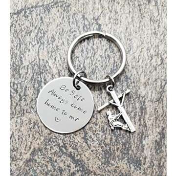 Handmade Lineman Be Safe Keychain with Lineman Charm, Always Come Home to Me Keychain, Lineworker Be Safe Gift, Come Home Safe Lineman Gift