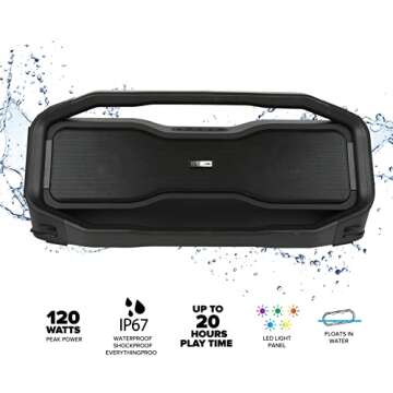 Altec Lansing Rockbox XL 2.0 Portable Bluetooth Wireless Speakers with Led Lights, IP67 Waterproof a...